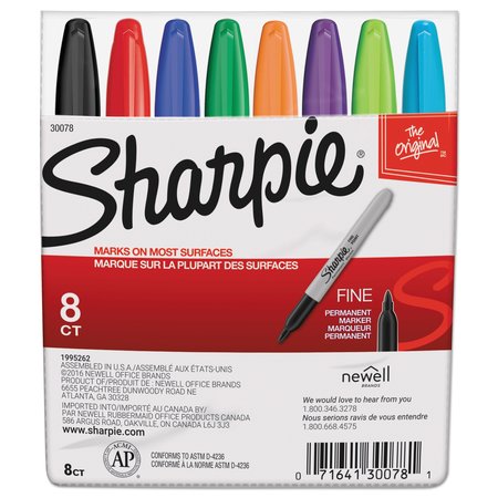 SHARPIE Fine Tip Permanent Marker, Assorted Colors, PK8 30078